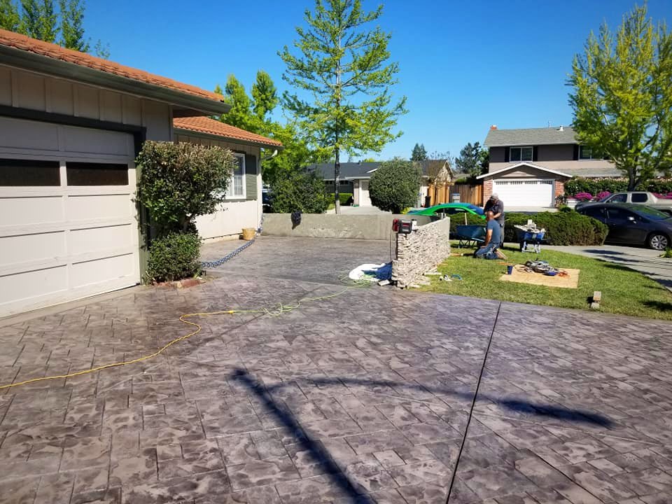 Finished concrete driveway at dusk