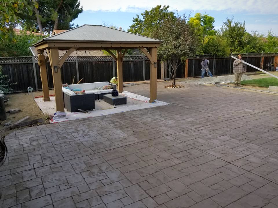 Gazebo with freshly stamped backyard patio